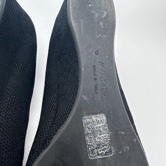 Aquatalia‎ Black Fabric Wedge Heel Flats patent Leather Peep Toe Womens Sz 9 - Picture 11 of 11
